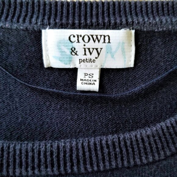 Crown & Ivy Sweater Navy White Turquoise Lobster Size Petite Small - Picture 9 of 9